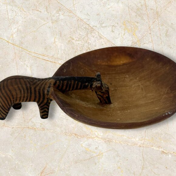 Carved Wood Decorative Bowl African Zebra Eclectic Safari Decor - Picture 6 of 9
